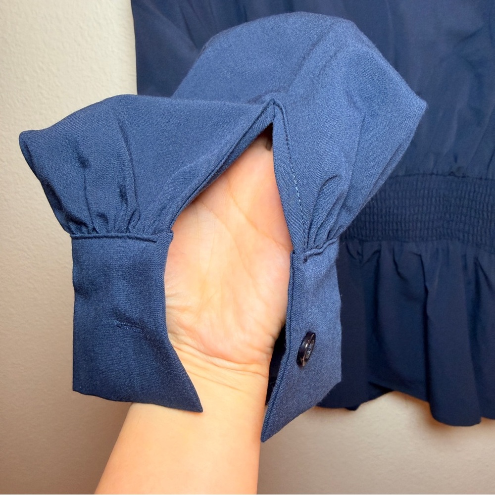 Navy Tie Neck Blouse XL Office Siren Career Staple Workwear Chic Feminine Top‎ - Picture 8 of 11